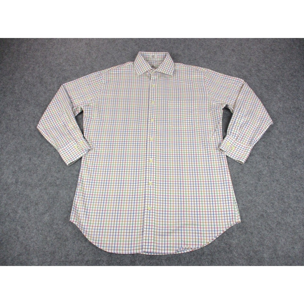 Peter Millar Shirt Mens Medium White Colorful Check Button Up Long Sleeve